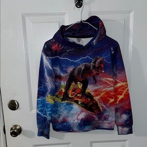 Dinosaur Galaxy Kids Hoodie - Blue and Red